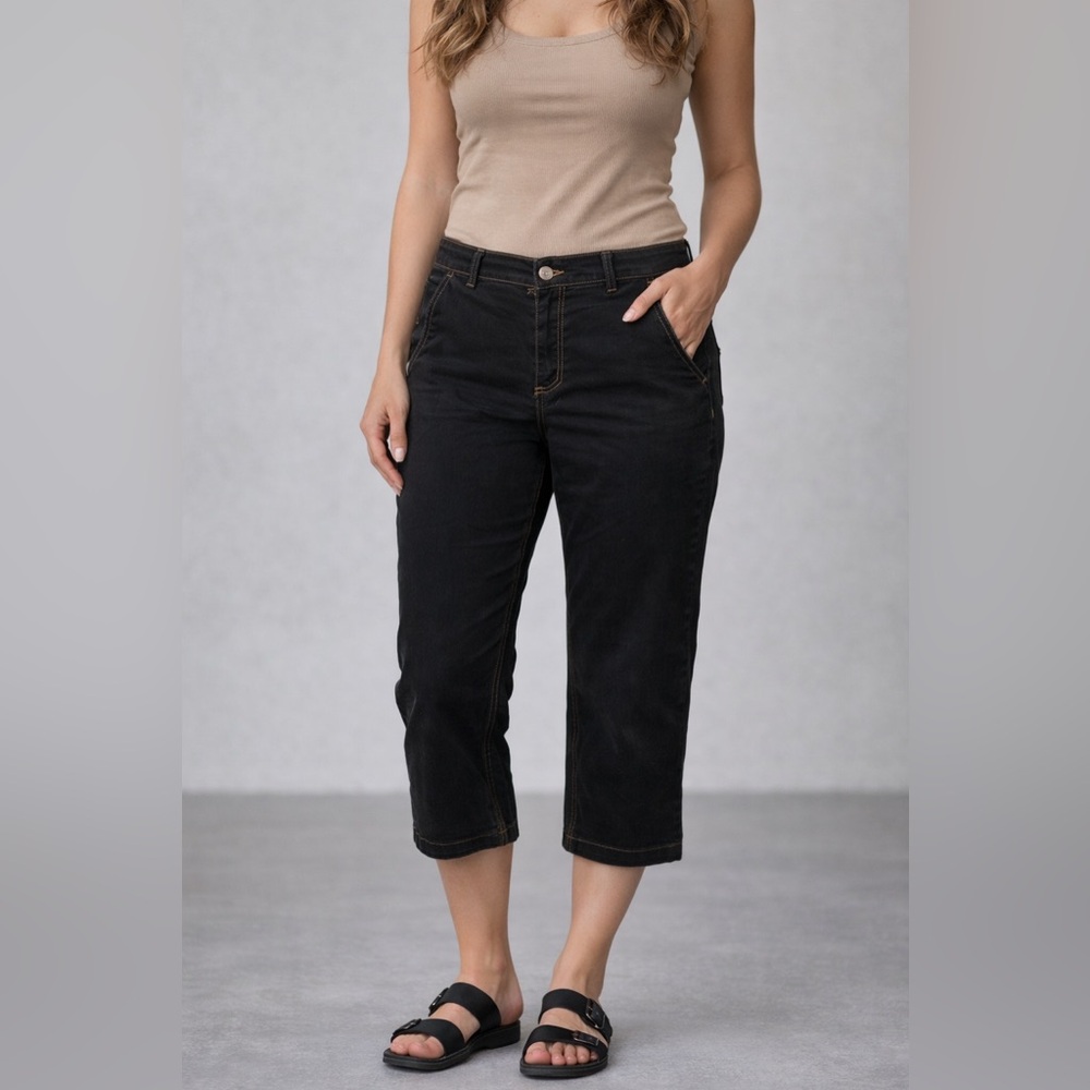 Everlane Black Cropped Jeans High Rise Straight Leg Stretch Denim Size 16